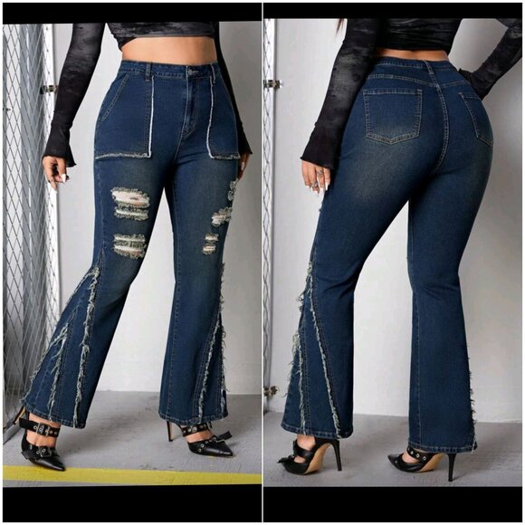 Shein 0XL Distressed Dark Denim Flares - Picture 11 of 11